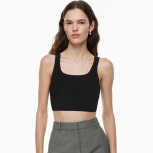 NWOT Aritzia Babaton Ribbed Sculpt Knit Square Neck Crop Tank Top Black XS